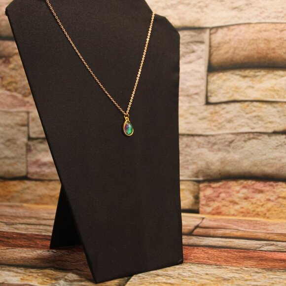 Hand Crafted Tiny Tear Drop Pendant Green Blue Purple on Gold Chain - Picture 6 of 6